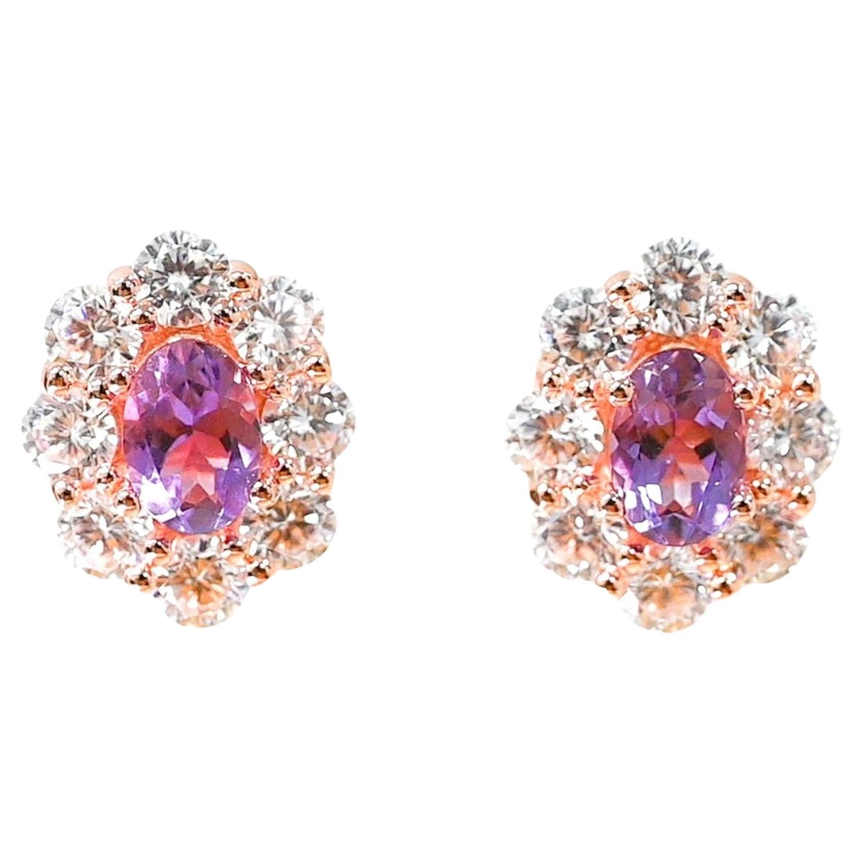 0.95 Cts Natural Amethyst Studs Earrings Rose Gold Plated Bridal Stud Earrings  