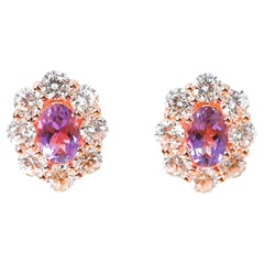 0.95 Cts Améthyste Naturelle Boucles d'oreilles clous d'oreilles plaqué or rose Bridal Stud Ears  