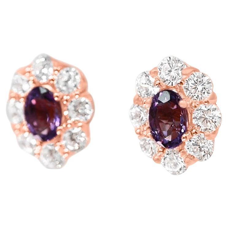 0.95 Cts Natural Amethyst Studs Earrings Rose Gold Plated Bridal Stud Earrings   For Sale