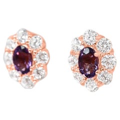 0.95 Cts Natural Amethyst Studs Earrings Rose Gold Plated Bridal Stud Earrings  