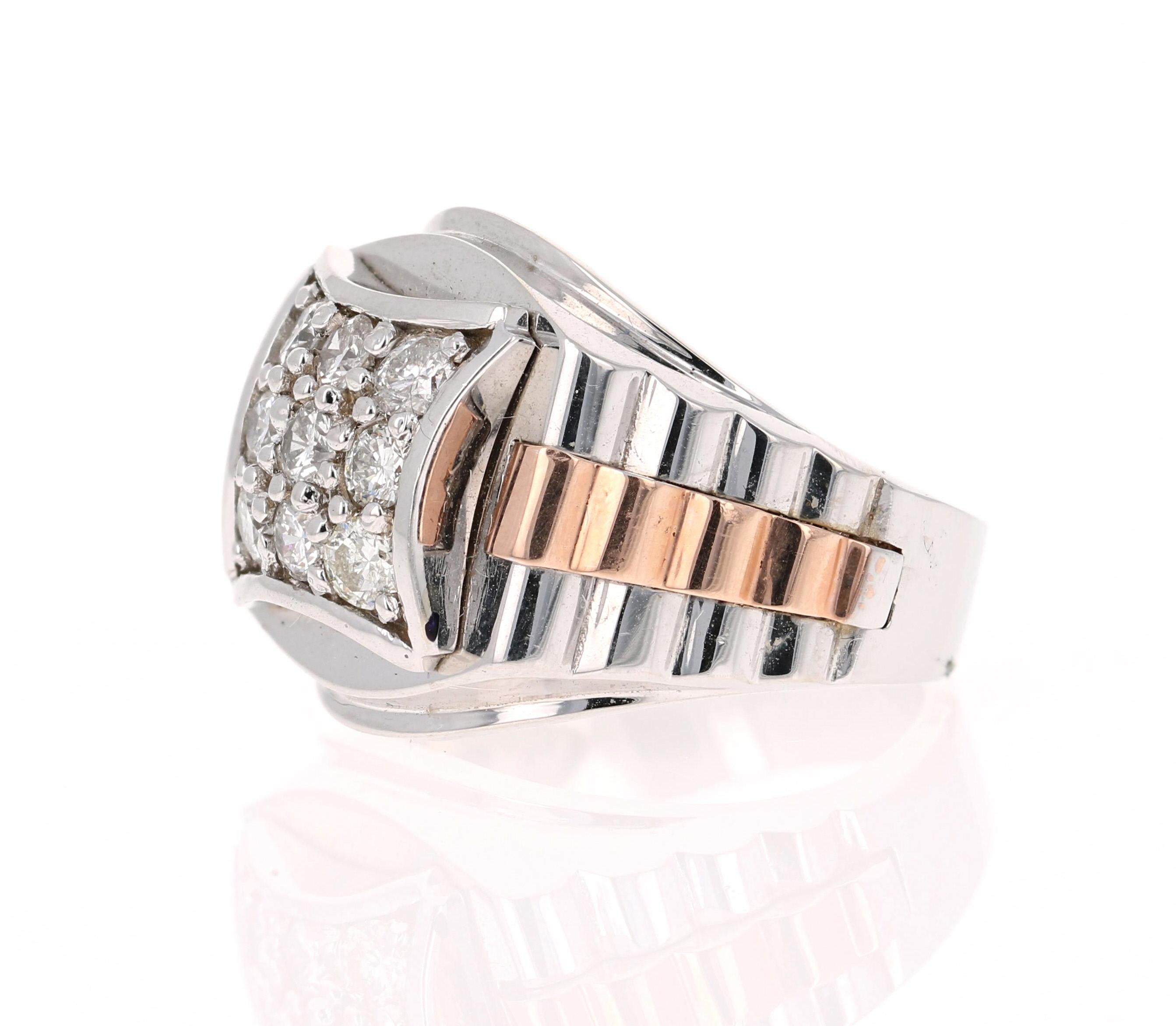 Modern 0.95 Round Cut Diamond Men's Wedding Ring 14 Karat White Gold