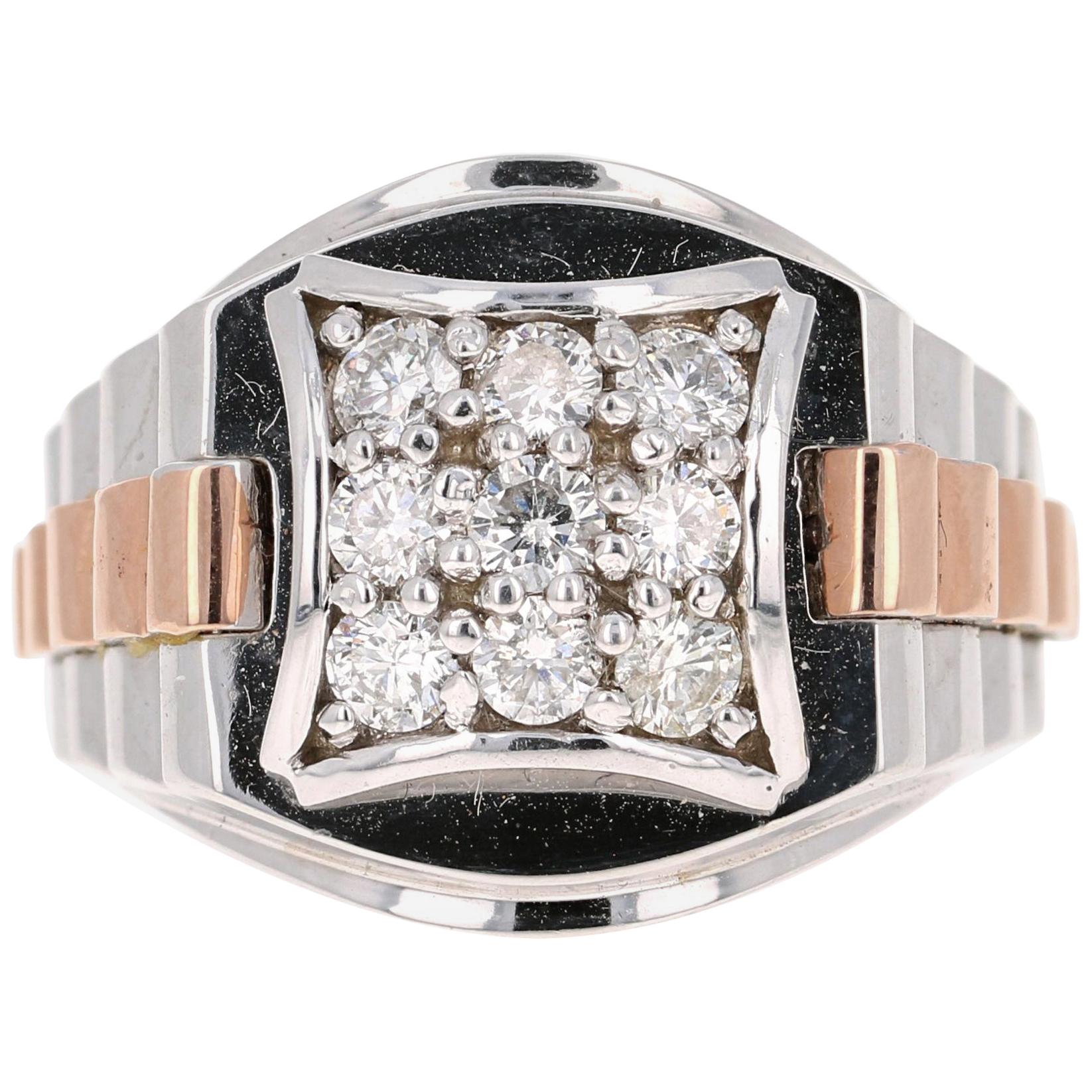 0.95 Round Cut Diamond Men
s Wedding Ring 14 Karat White Gold For Sale