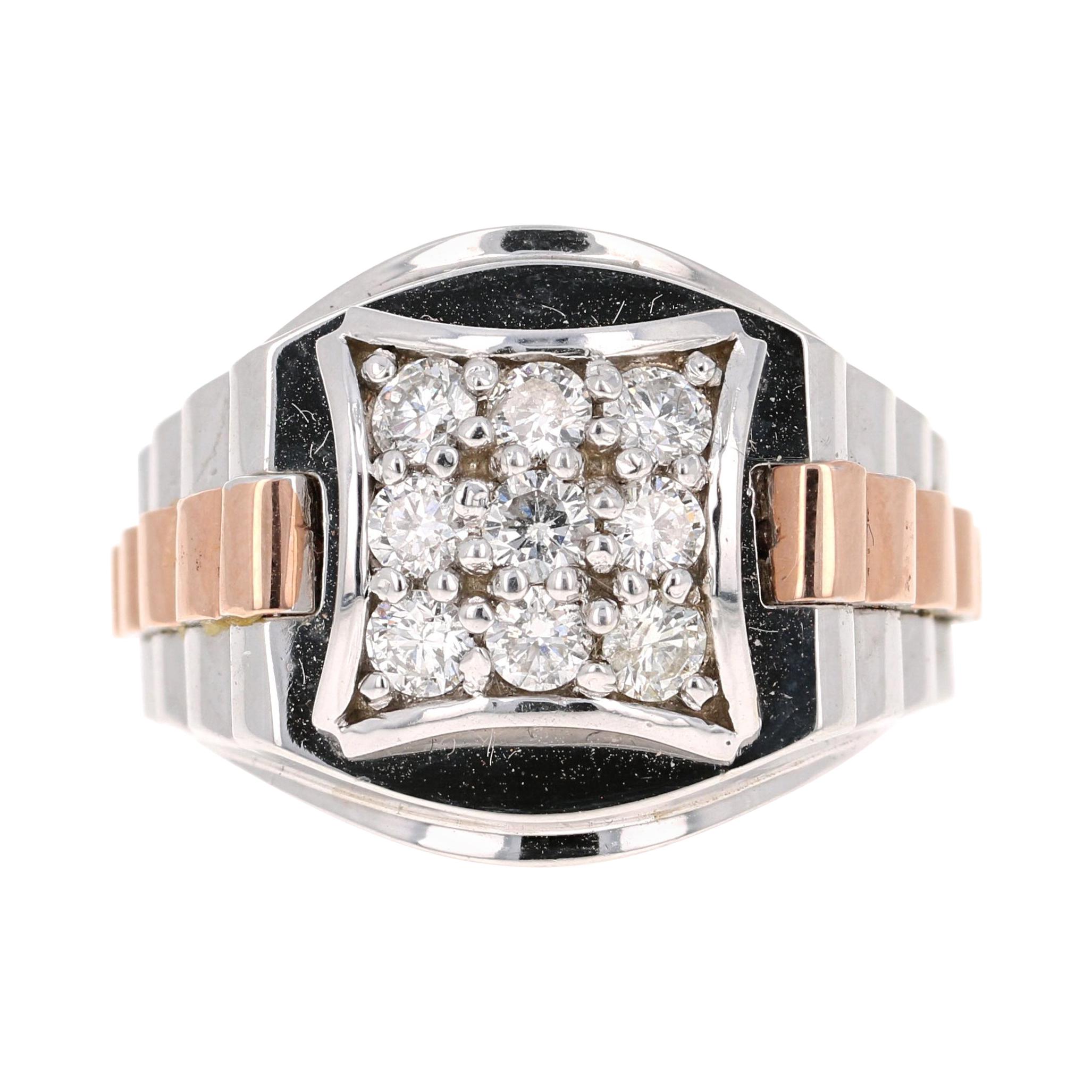 0.95 Round Cut Diamond Men's Wedding Ring 14 Karat White Gold