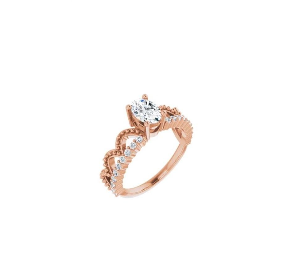 For Sale:  0.95 TCW Crown Inspired Oval Solitaire Engagement Ring 11