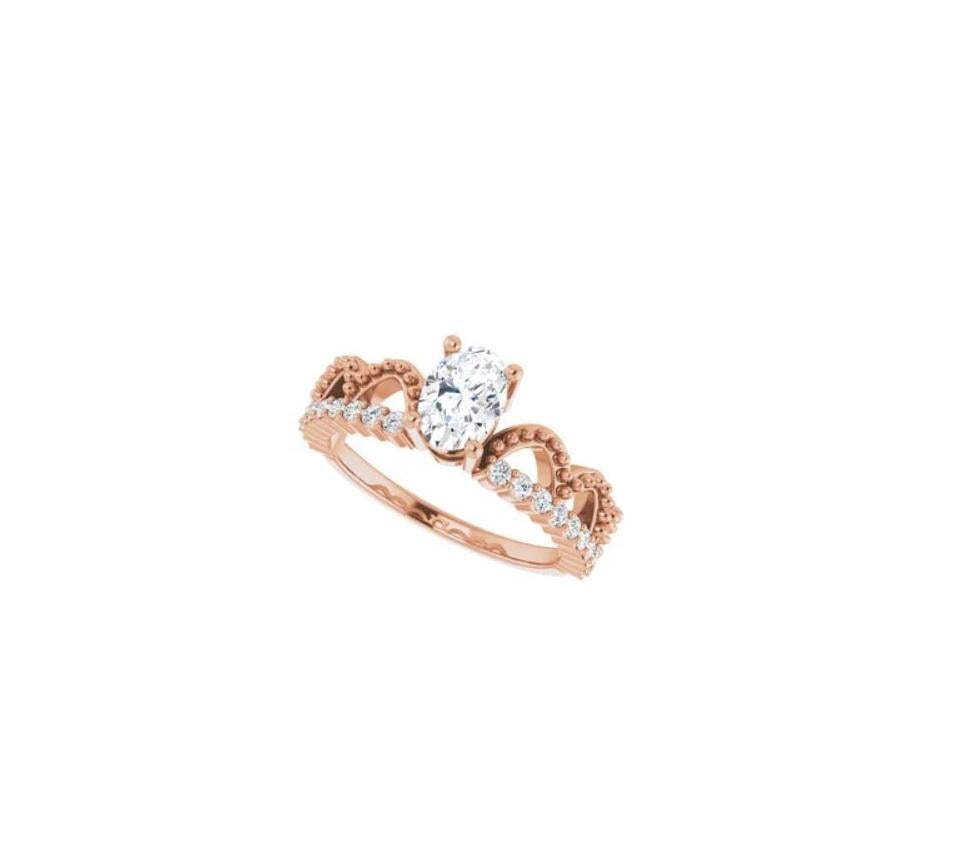 For Sale:  0.95 TCW Crown Inspired Oval Solitaire Engagement Ring 14