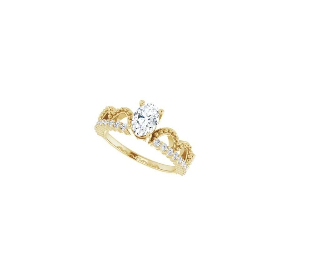 For Sale:  0.95 TCW Crown Inspired Oval Solitaire Engagement Ring 4