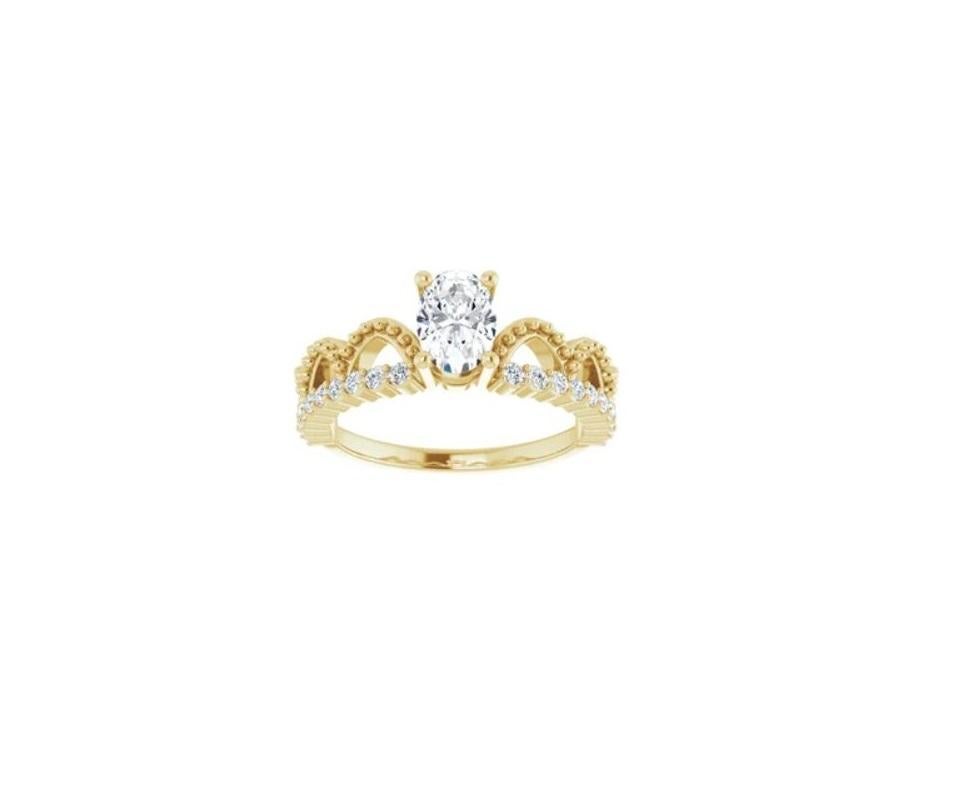 For Sale:  0.95 TCW Crown Inspired Oval Solitaire Engagement Ring 5