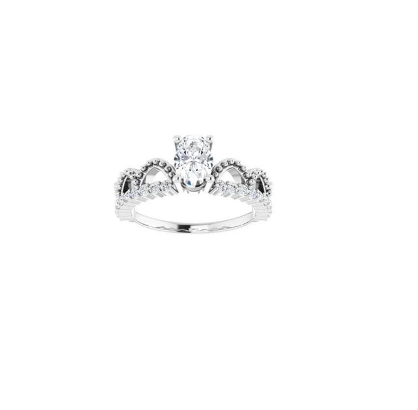 For Sale:  0.95 TCW Crown Inspired Oval Solitaire Engagement Ring 7