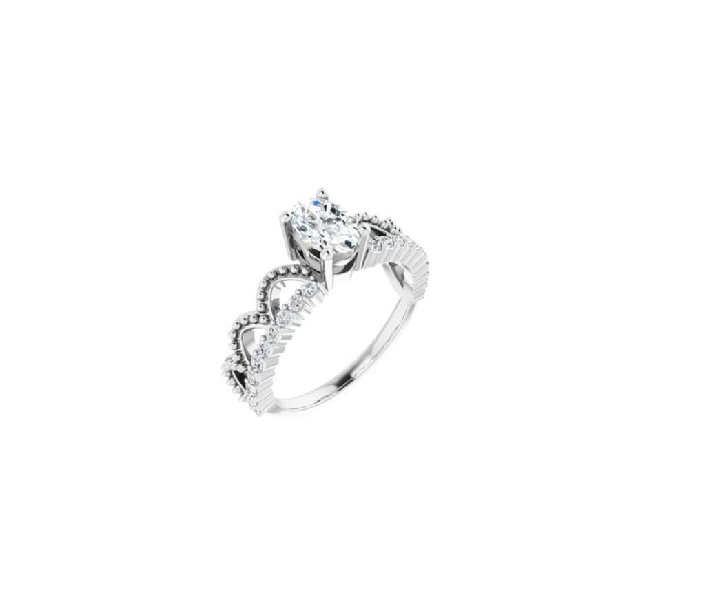 For Sale:  0.95 TCW Crown Inspired Oval Solitaire Engagement Ring 8