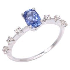 0.95 Carat Blue Sapphire Diamond 18K White Gold Cocktail Engagement Ring