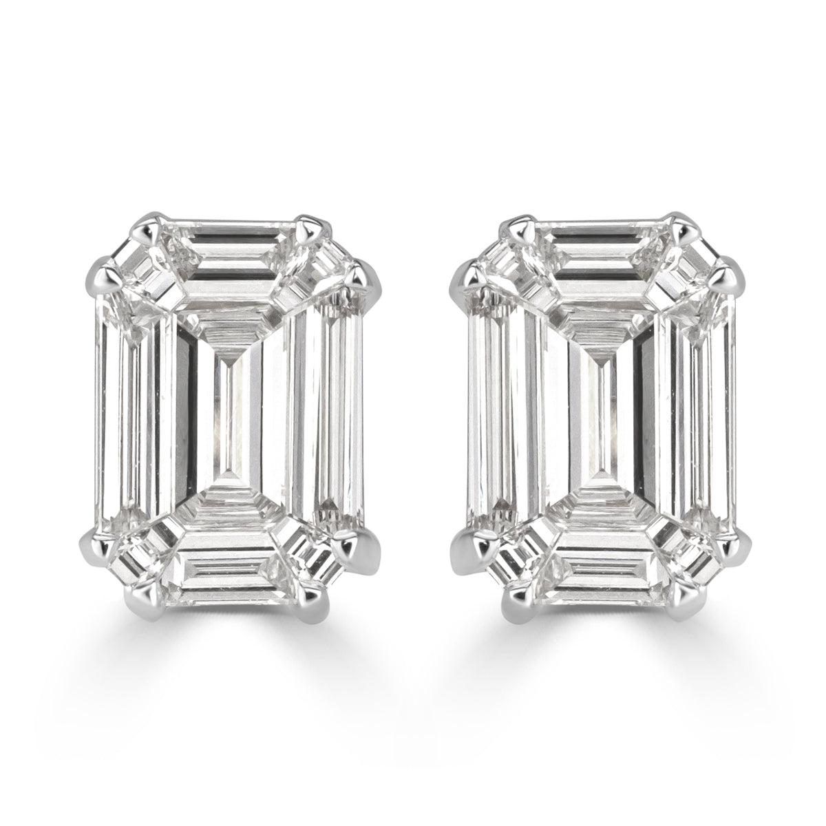 0.95ct Emerald Cut Mosaic Diamond Stud Earrings For Sale