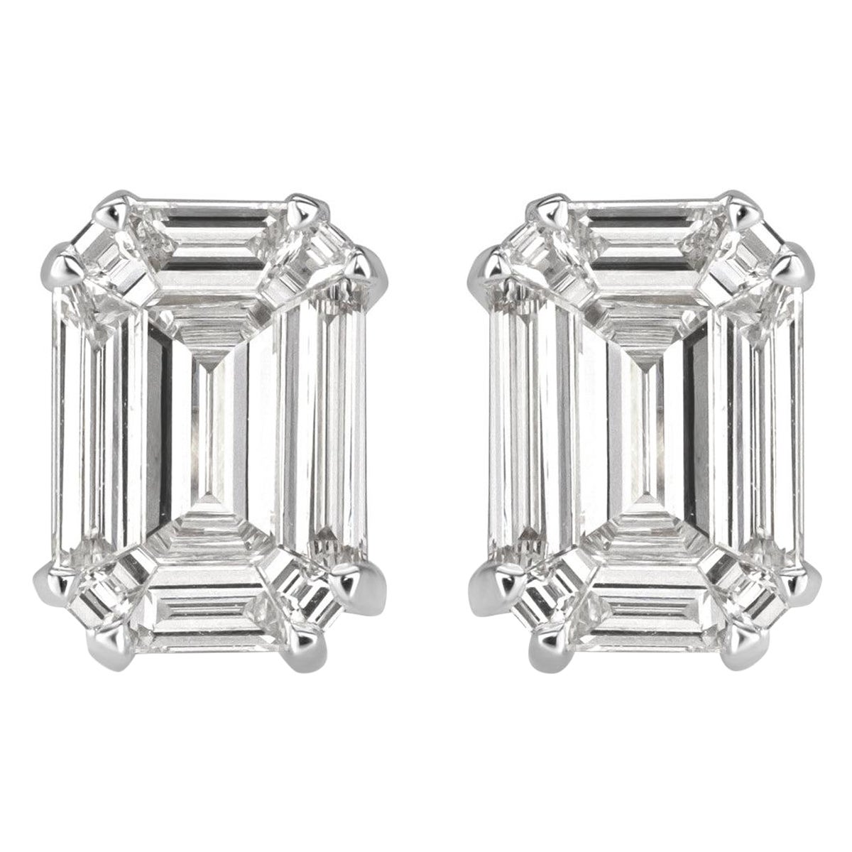 0.95ct Emerald Cut Mosaic Diamond Stud Earrings