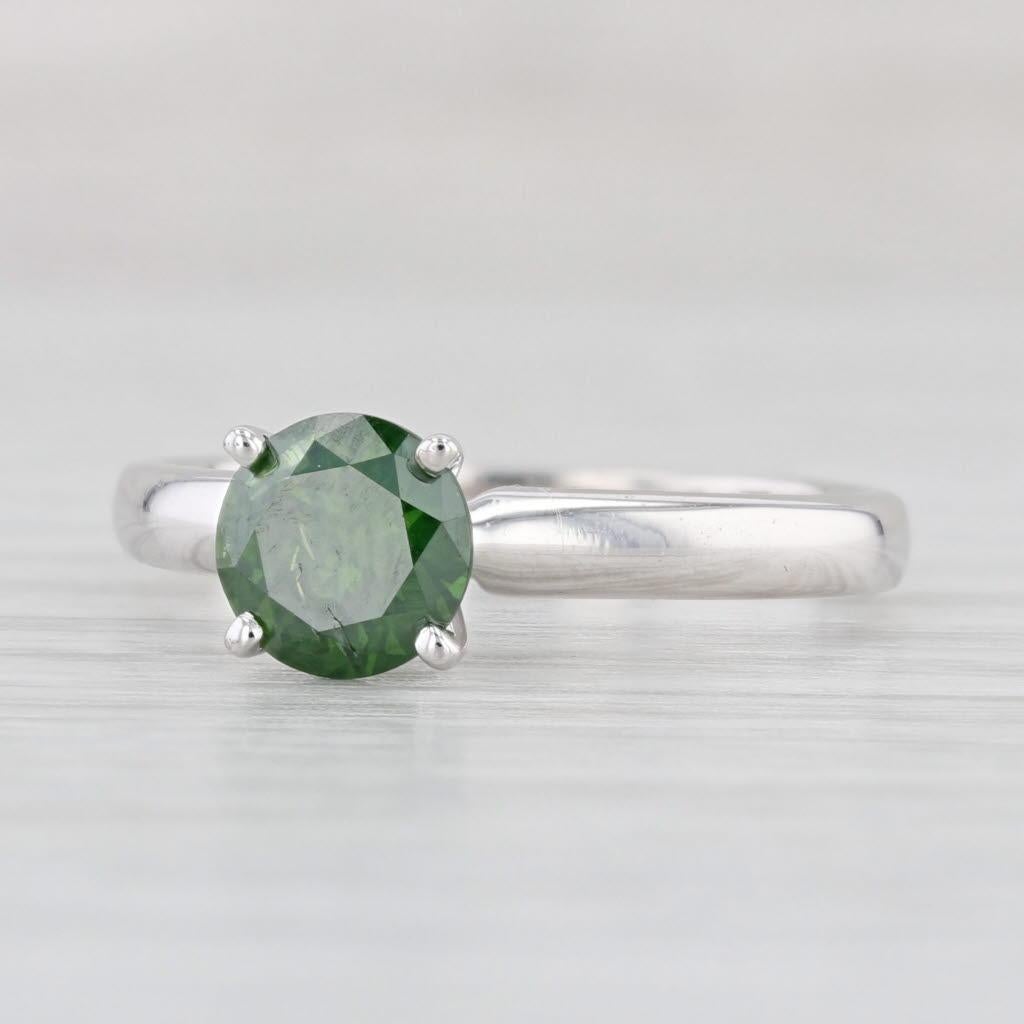 0.95ct Green Diamond Ring 14k White Gold Size 7 Round Solitaire