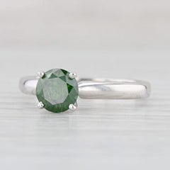 0,95 Karat Grüner Diamantring 14k Weißgold Größe 7 Runder Solitär
