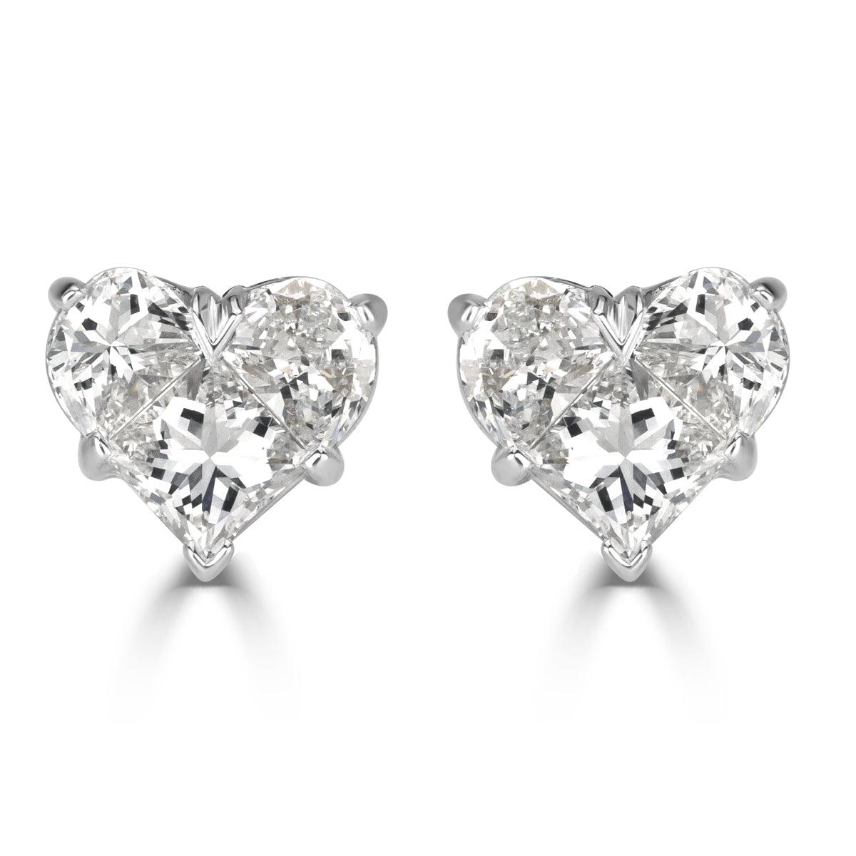 0.95ct Heart Shaped Mosaic Diamond Stud Earrings For Sale