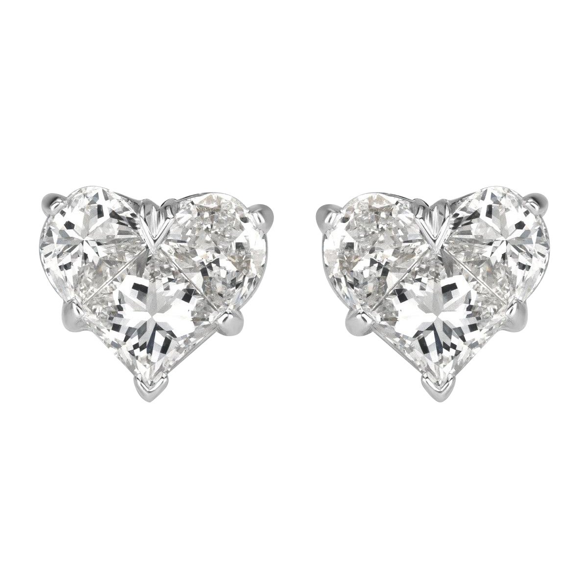 0.95ct Heart Shaped Mosaic Diamond Stud Earrings