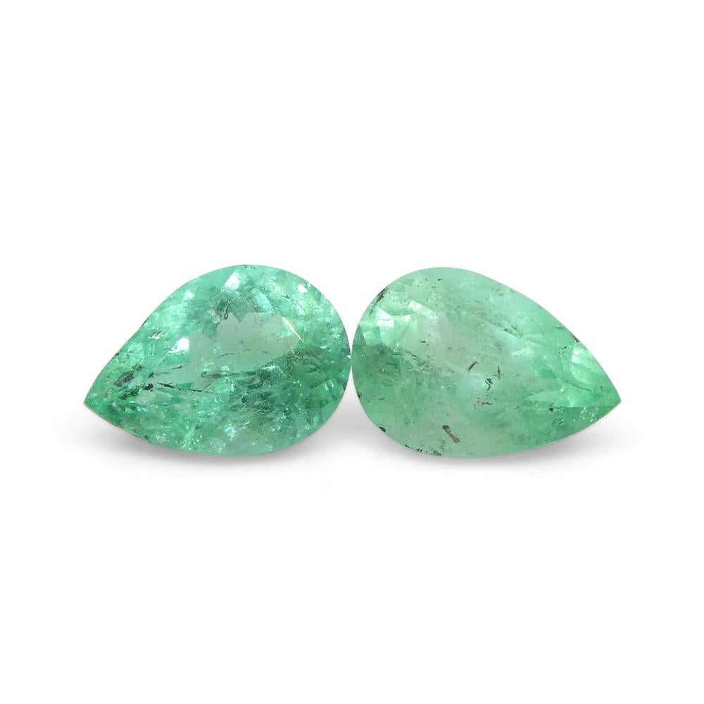 0.95ct Pair Pear Green Emerald from Colombia For Sale 5