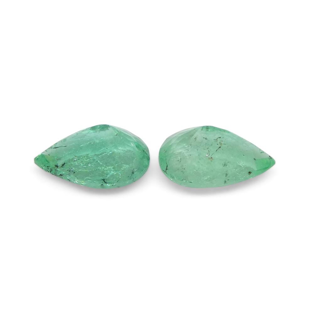 0.95ct Pair Pear Green Emerald from Colombia For Sale 6
