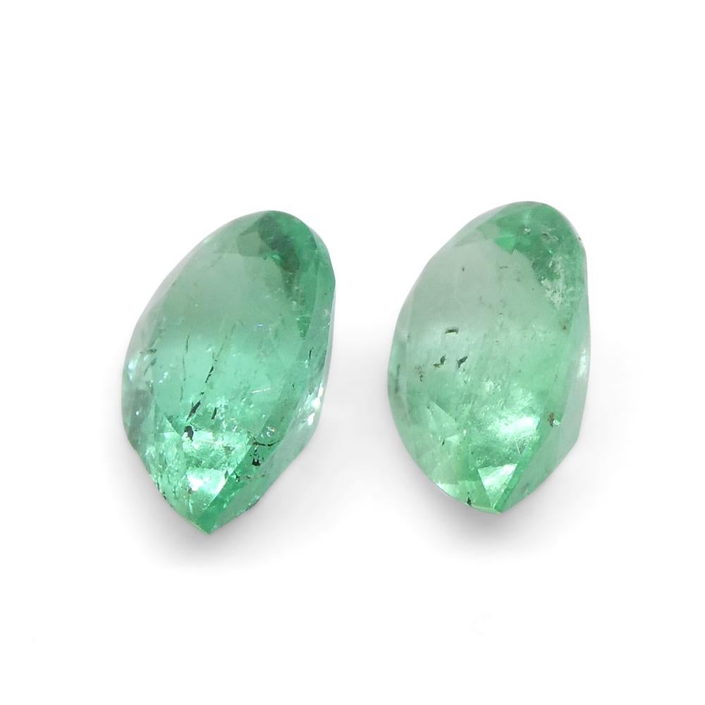 0.95ct Pair Pear Green Emerald from Colombia For Sale 1