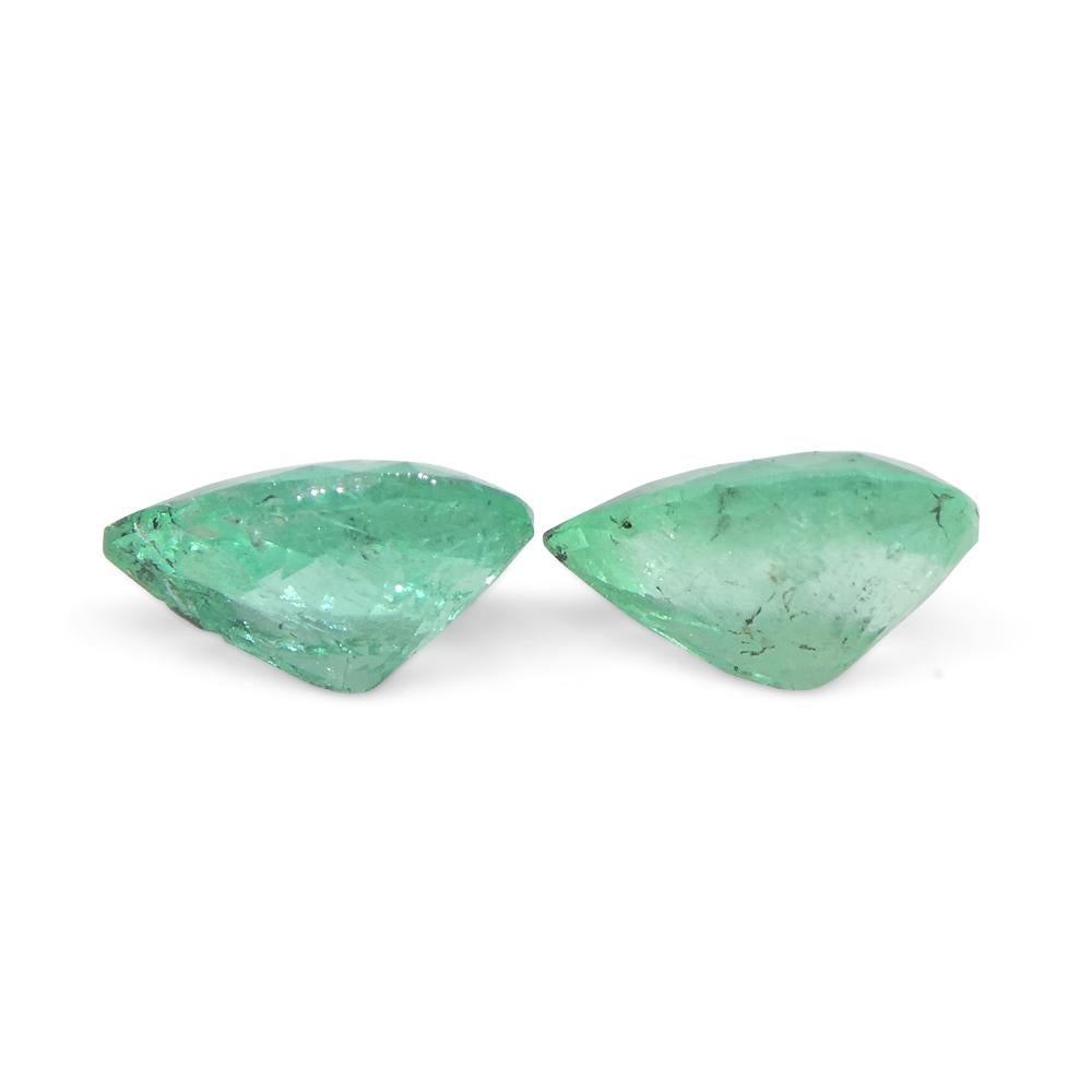 0.95ct Pair Pear Green Emerald from Colombia For Sale 2