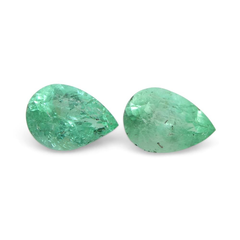 0.95ct Pair Pear Green Emerald from Colombia For Sale 4