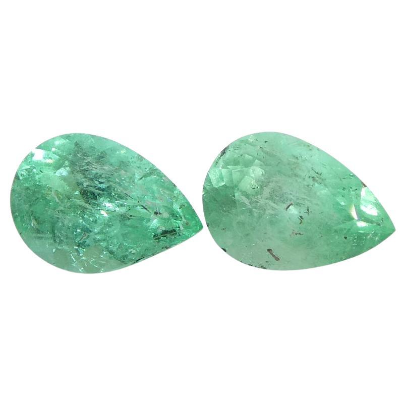 0.95ct Pair Pear Green Emerald from Colombia For Sale