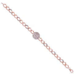Natural Diamond Baguette Medallion Curb Link Bracelet 14K Rose Gold 0.95ct