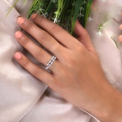 0.95Ct SI/H Diamond Double Band Ring for Wedding 18k White Gold Fine Jewelry