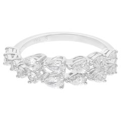 0.95Ct SI/H Diamond Double Band Ring for Wedding 18k White Gold Fine Jewelry