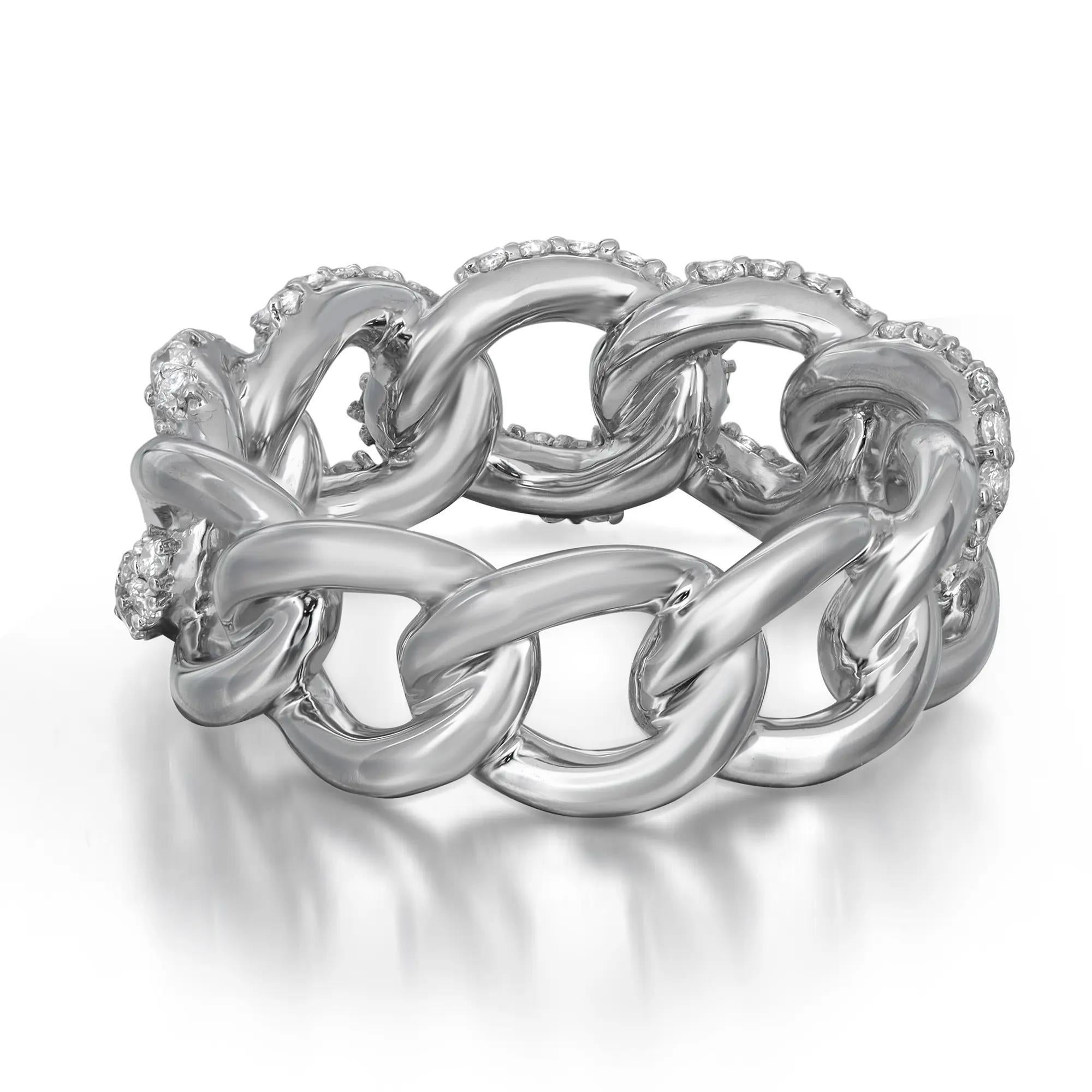 Modern 0.95cttw Pave Set Diamond Chain Link Band Ring 18k White Gold For Sale