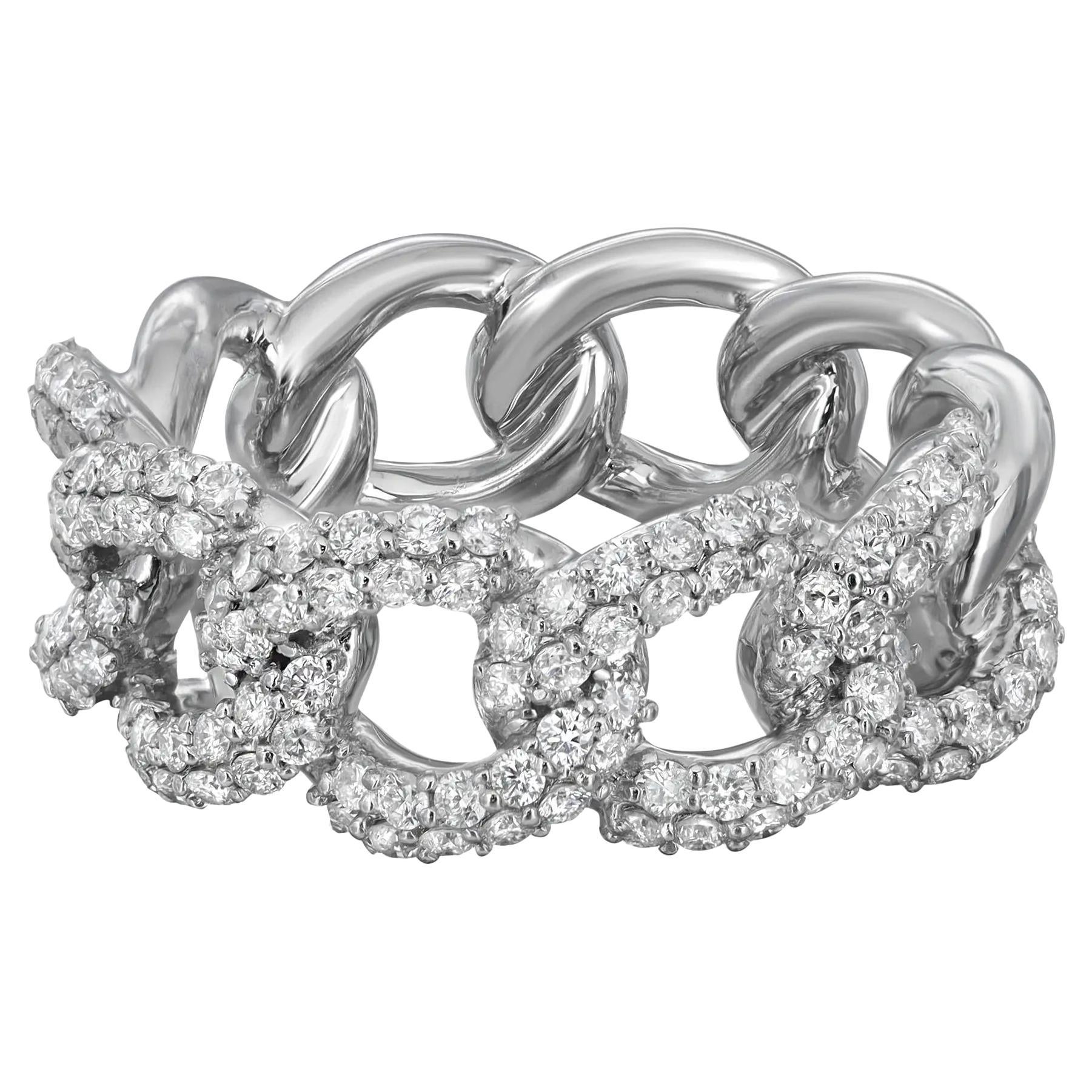 0.95cttw Pave Set Diamond Chain Link Band Ring 18k White Gold For Sale