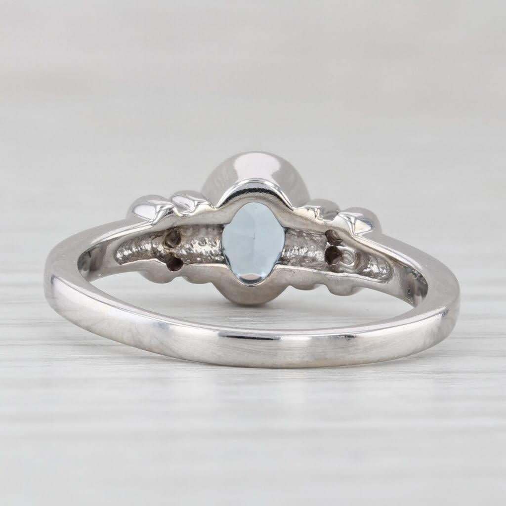 Oval Cut 0.95ctw Aquamarine Diamond Ring 14k White Gold Bezel Set Oval Size 8.5 For Sale
