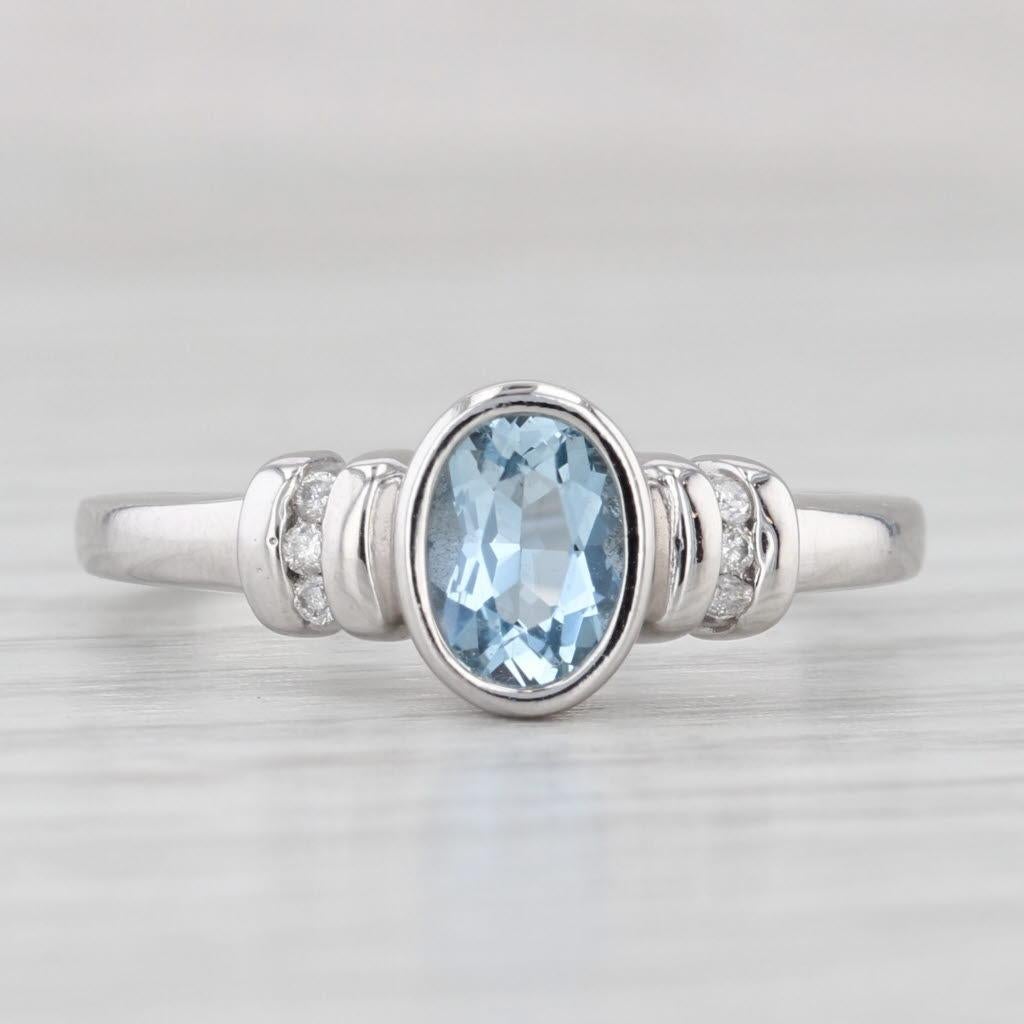 0.95ctw Aquamarine Diamond Ring 14k White Gold Bezel Set Oval Size 8.5 In Good Condition For Sale In McLeansville, NC