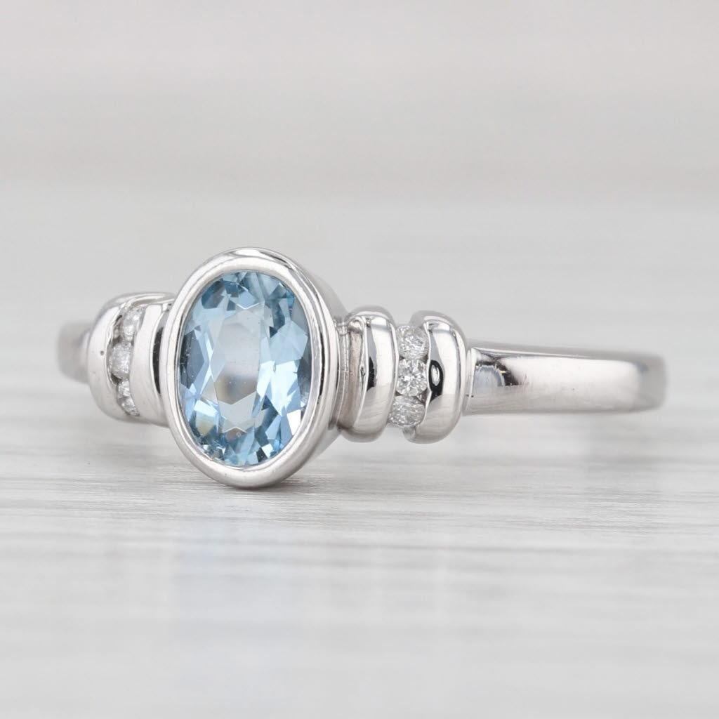 0.95ctw Aquamarine Diamond Ring 14k White Gold Bezel Set Oval Size 8.5 For Sale 1