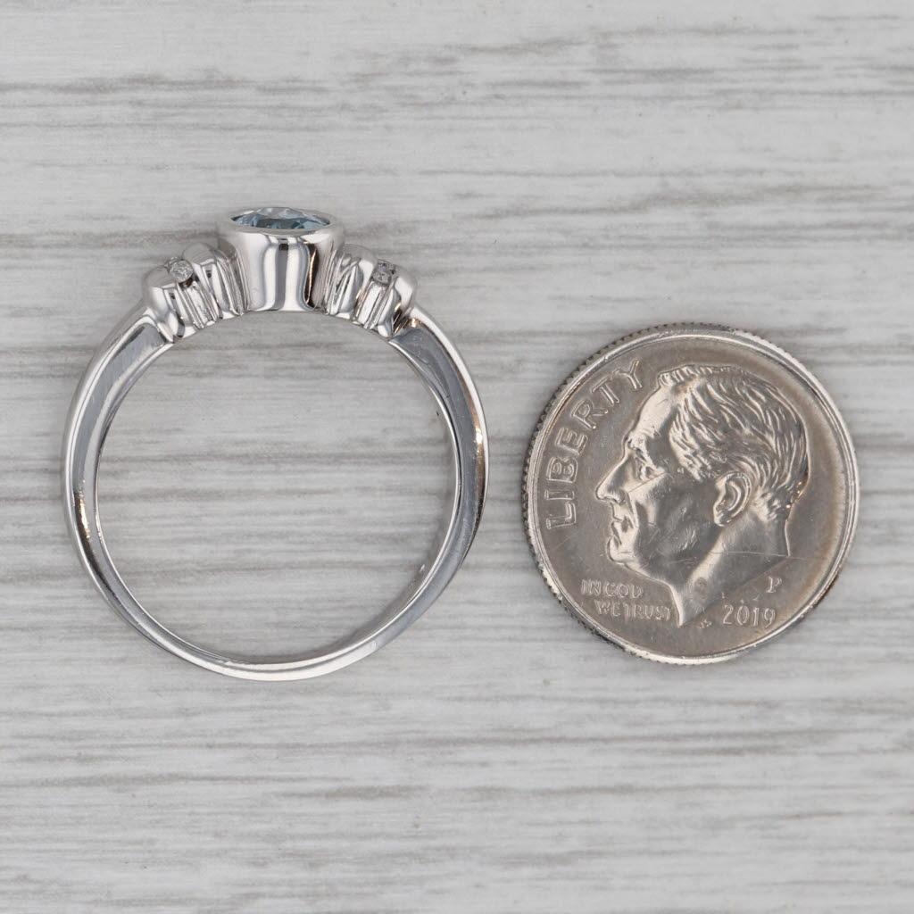 0.95ctw Aquamarine Diamond Ring 14k White Gold Bezel Set Oval Size 8.5 For Sale 2