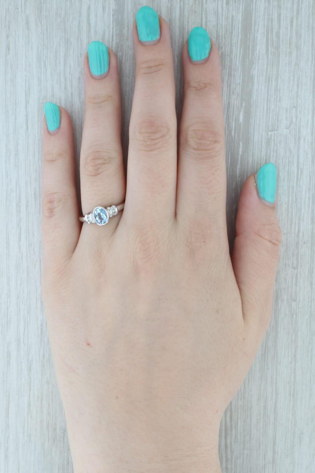 0.95ctw Aquamarine Diamond Ring 14k White Gold Bezel Set Oval Size 8.5 For Sale 4
