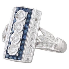 0.95ctw Blue Sapphire Diamond Ring 14k White Gold Size 7.5 Vintage Cocktail 0.95ctw Blue Sapphire Diamond Ring 14k White Gold Size 7.5 Vintage Cocktail