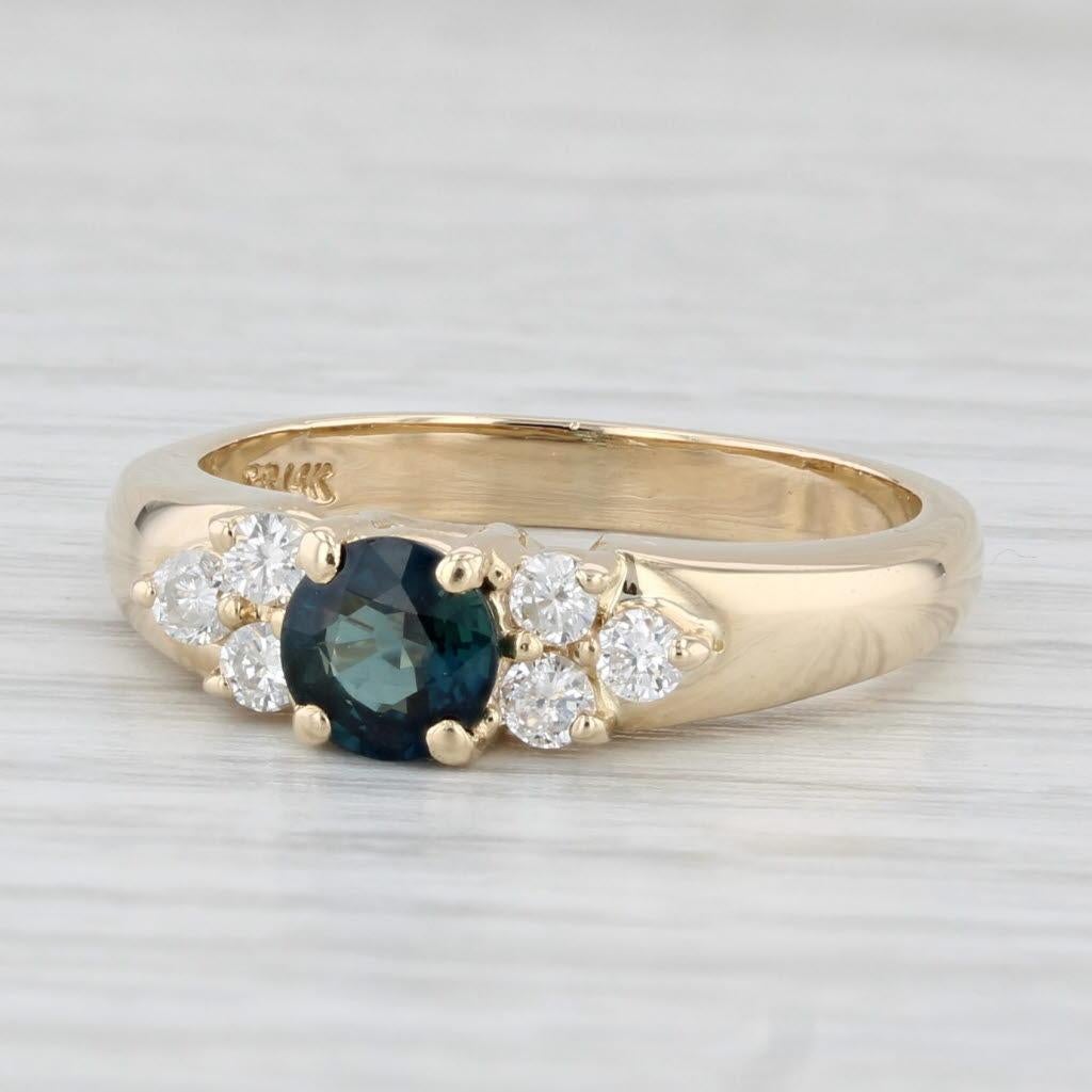 0.95ctw Blue Sapphire Diamond Ring 14k Yellow Gold Size 6.25 Engagement 3