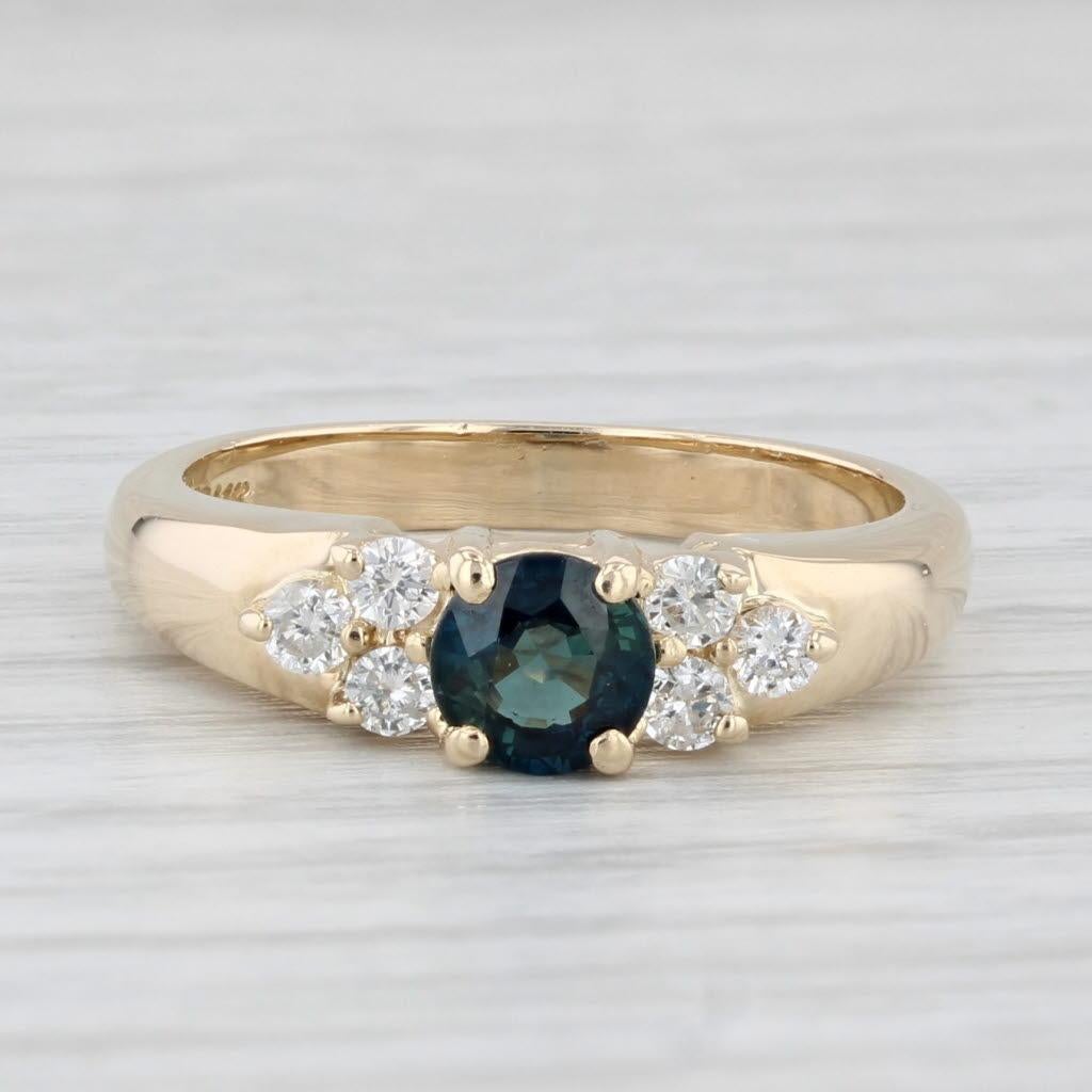 0.95ctw Blue Sapphire Diamond Ring 14k Yellow Gold Size 6.25 Engagement 4
