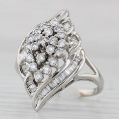 0.95ctw Diamond Cluster Ring 14k White Gold Size 8.25