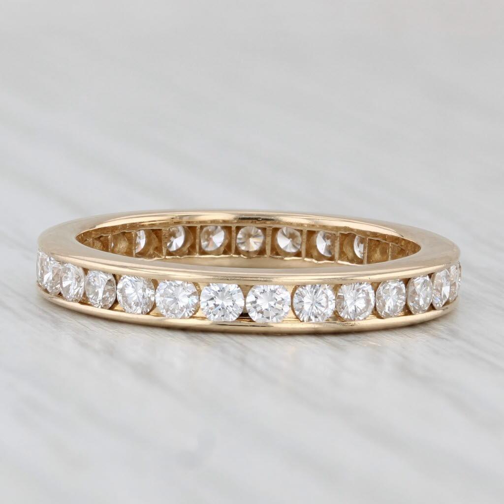 Round Cut 0.95ctw Diamond Eternity Band 18k Yellow Gold Stackable Anniversary Wedding Ring