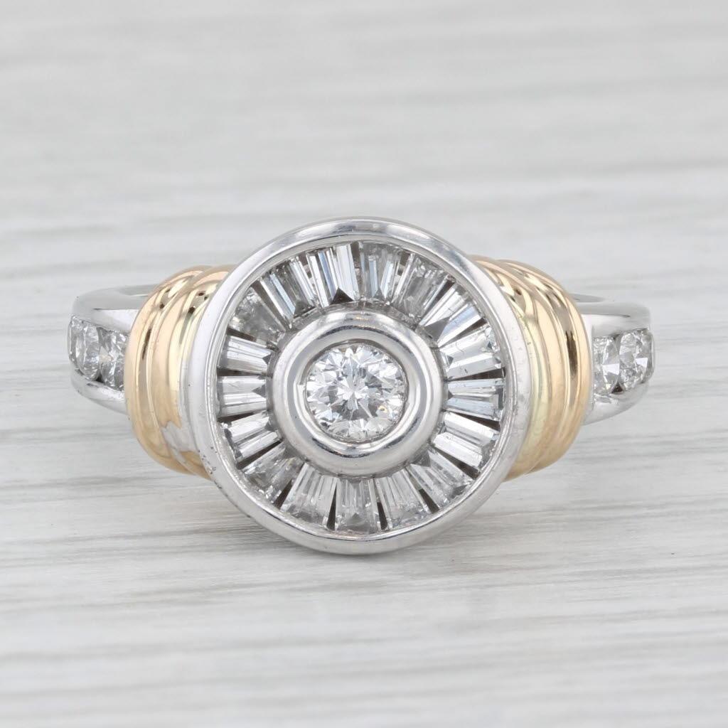 Baguette Cut 0.95ctw Diamond Halo Engagement Ring 14k White Yellow Gold Size 7