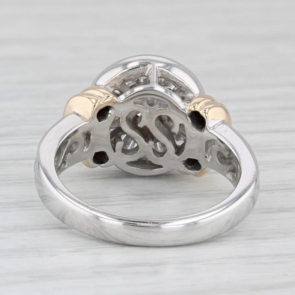 0.95ctw Diamond Halo Engagement Ring 14k White Yellow Gold Size 7 In Good Condition In McLeansville, NC