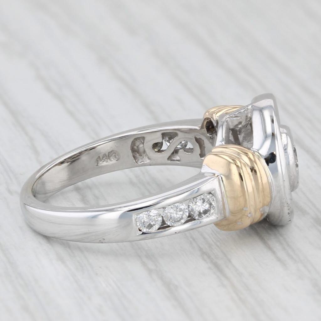 0.95ctw Diamond Halo Engagement Ring 14k White Yellow Gold Size 7 2