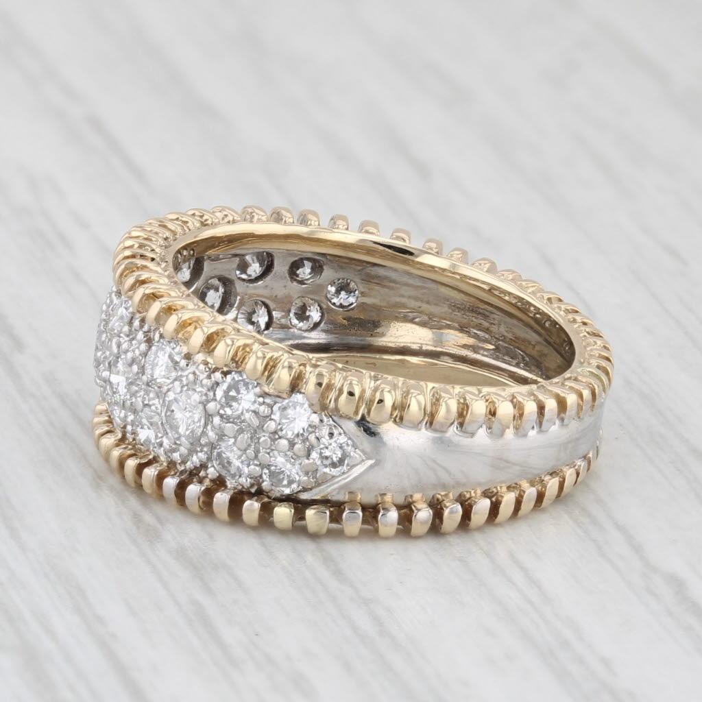 Gemstone Information:
- Natural Diamonds -
Total Carats - 0.95ctw
Cut - Round Brilliant
Color - E - G
Clarity - SI1 - SI2

Metal: 14k Yellow & White Gold
Weight: 6 Grams 
Stamps: 14k
Face Height: 8.9 mm 
Rise Above Finger: 3.1 mm
Band / Shank Width: