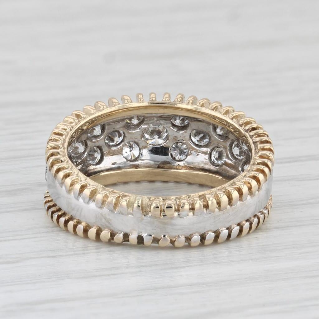 Round Cut 0.95ctw Pave Diamond Ring 14k Yellow White Gold Size 6.5 Band