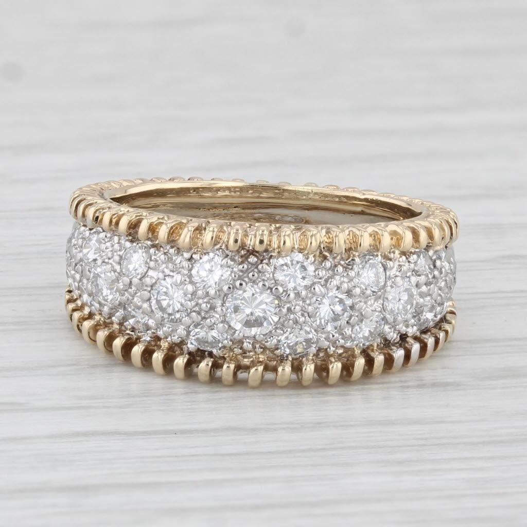 0.95ctw Pave Diamond Ring 14k Yellow White Gold Size 6.5 Band 1