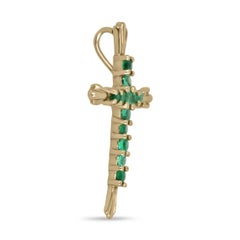 0.95tcw 18K Natural Round Cut Emerald Religious Gold Cross Pendant Necklace