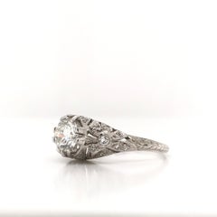 0.96 Carat Antique Style Platinum Diamond Ring