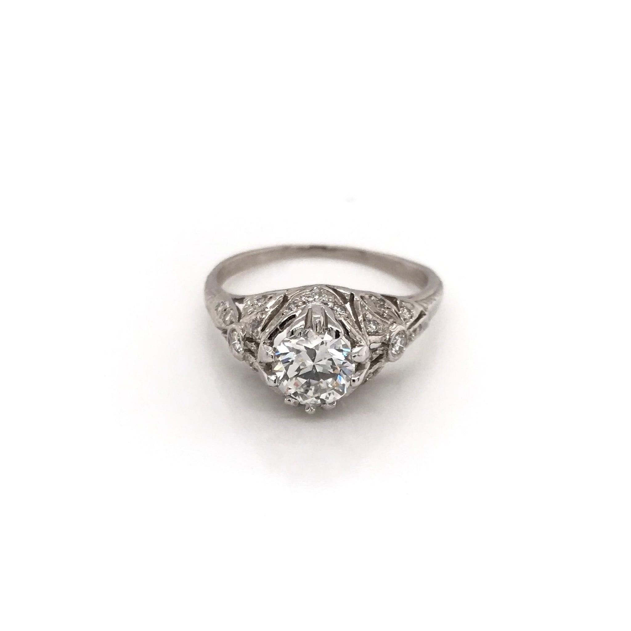 Art Deco 0.96 Carat Antique Style Platinum Diamond Ring